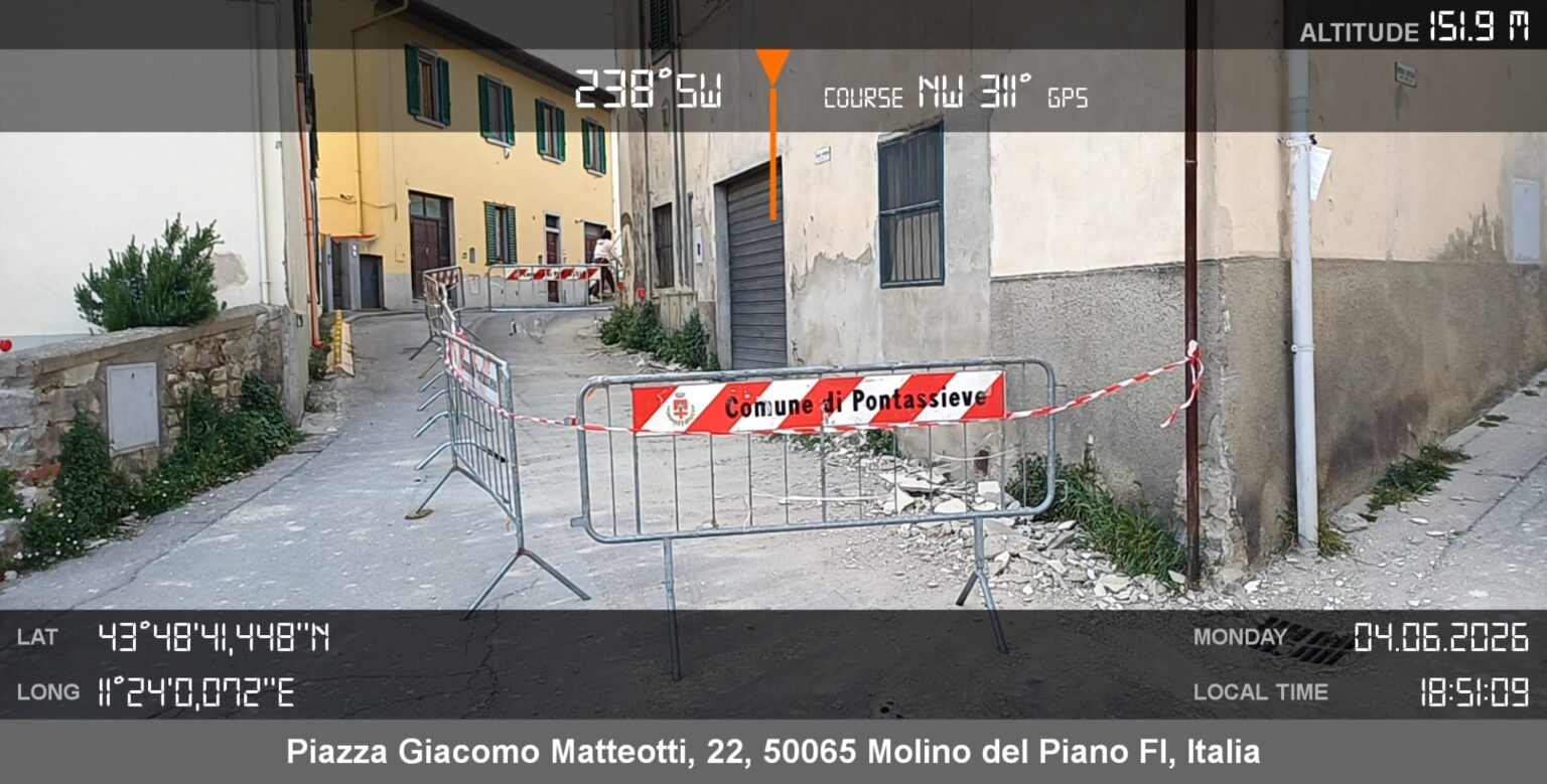 Pontassieve, cedimento di intonaco da un’abitazione di via del Fosso di Sieci a Molino del Piano: le modifiche alla circolazione